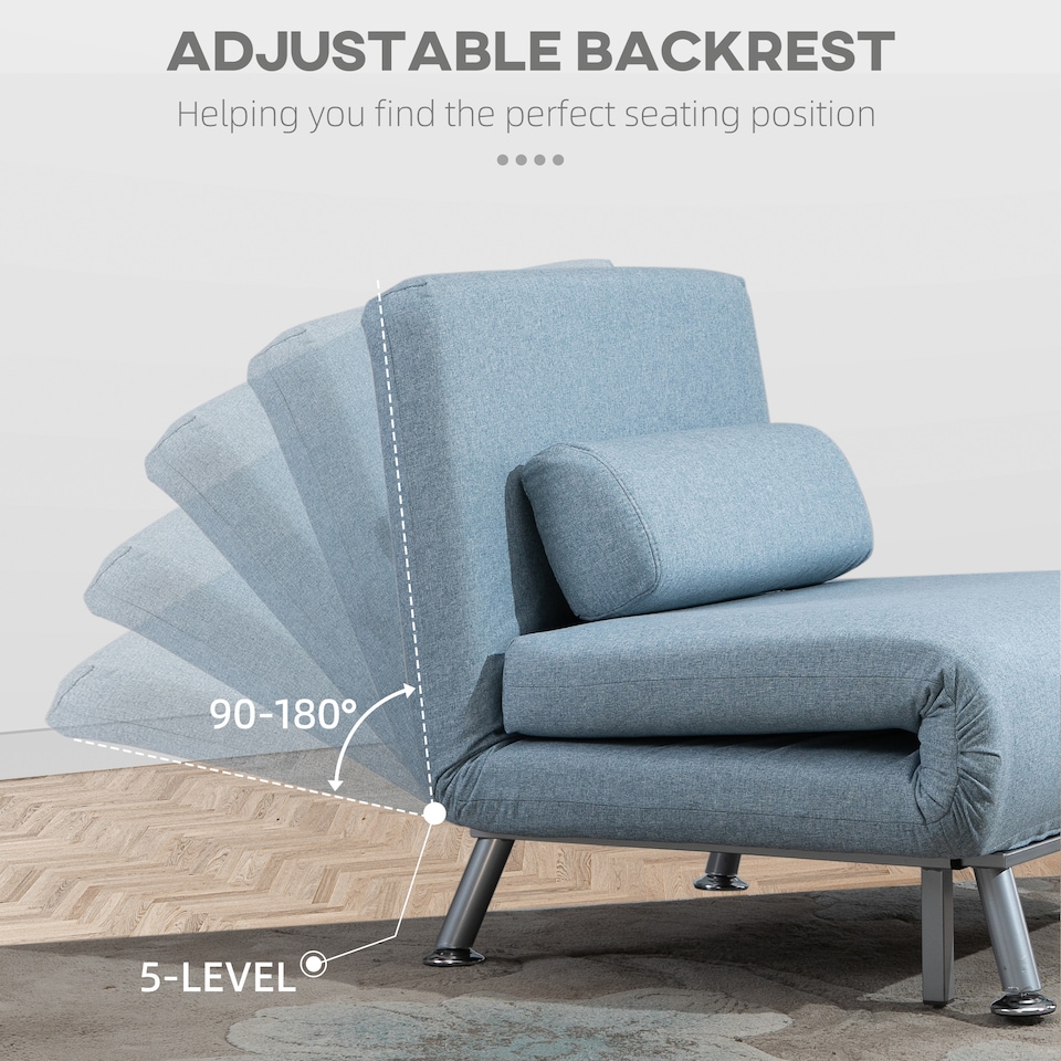 image 1 of HOMCOM Linen Chair Bed, 3-in-1 Convertible Sleeper Chair with Adjustable Backrest, Pillow, for Living Room, Bedroom, Sky Blue