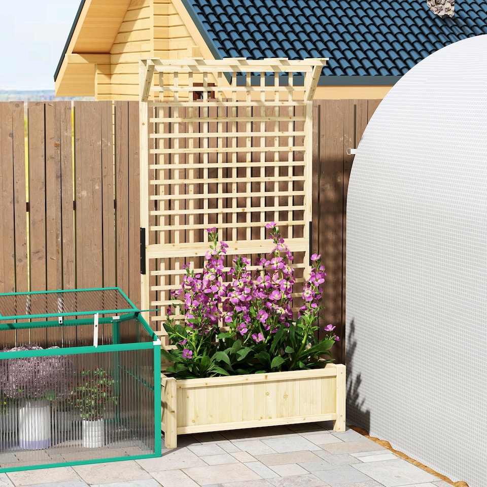 image 1 of Outsunny Wood Planter with Trellis for Climbing Plants Vines Planter Box Brown