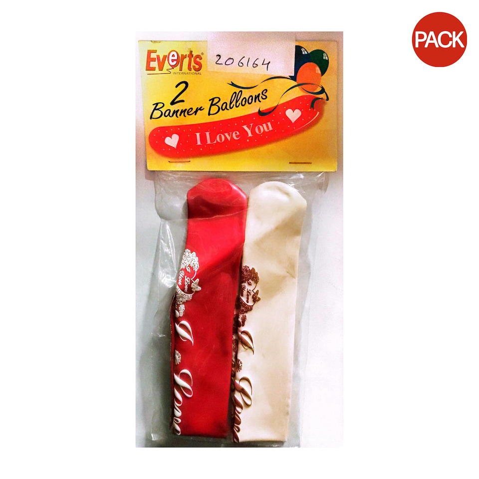 Everts I love You Banner Balloons (Pack of 2) - Red/White - One Size