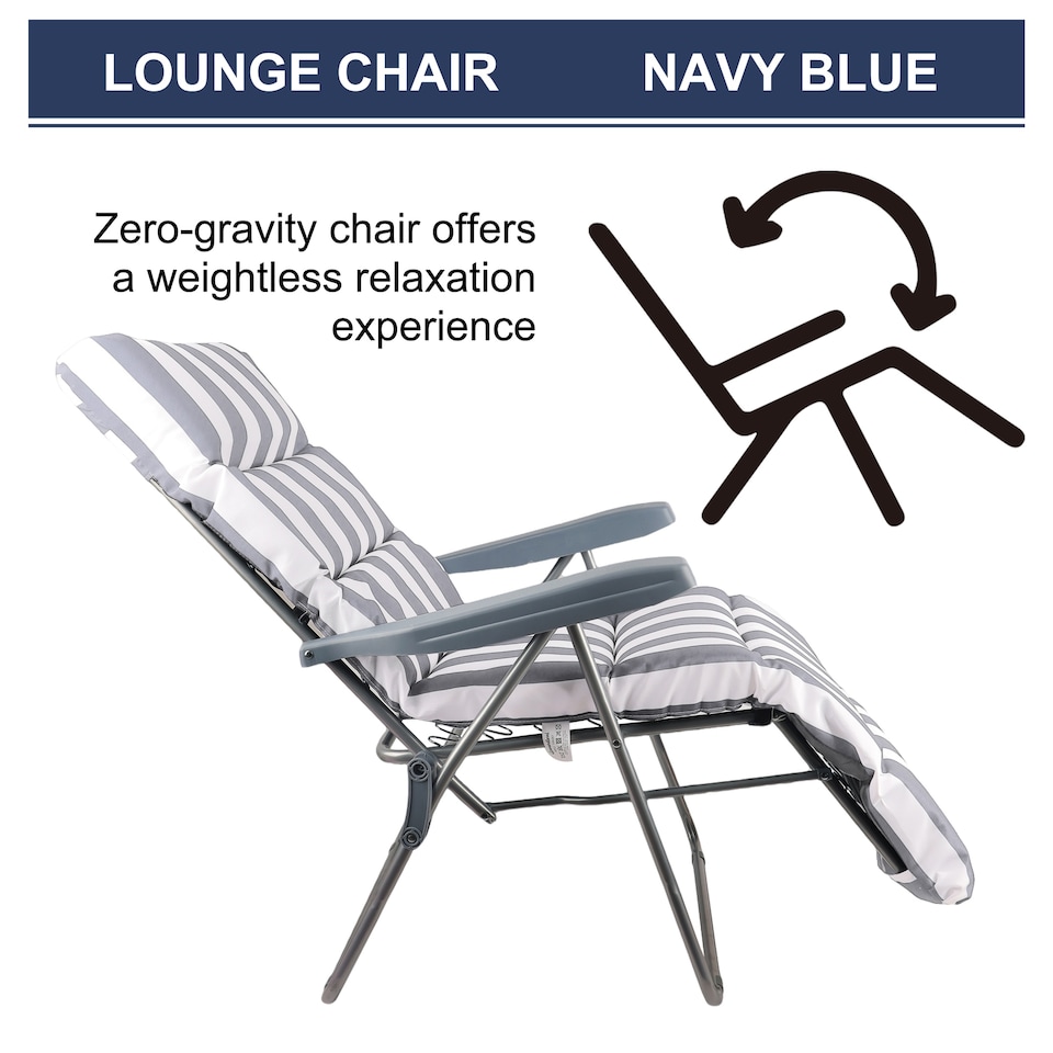 image 1 of Groundlevel Garden Lounge Recliner Chair with Striped Cushion | Grey | Grey