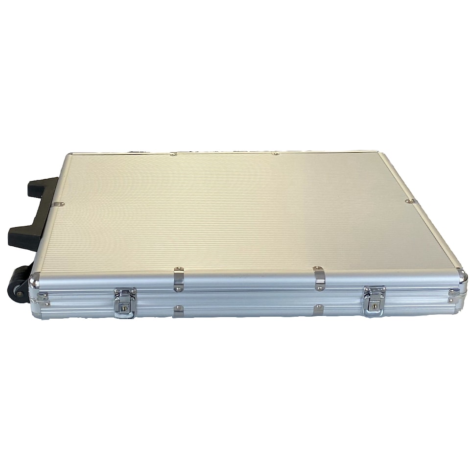 image 1 of Silver Empty Poker Chip Case Includes Wheels and Extendable Handle - Holds up to 1000 Pieces