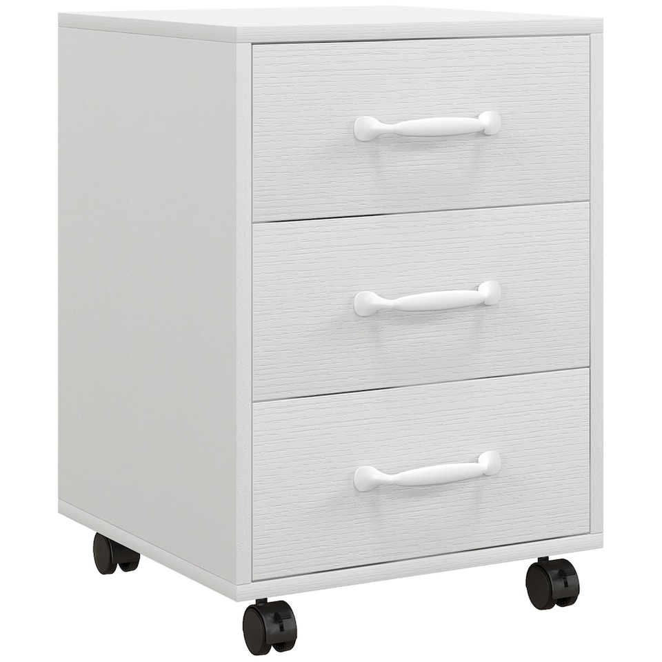 image 1 of HOMCOM 3-Drawer Filing Cabinet, Mobile File Cabinet for Home Office, Small Rolling Filing Cabinet, Printer Stand, Under Desk File Cabinet for A4, Letter-Size Files, White Wood Grain