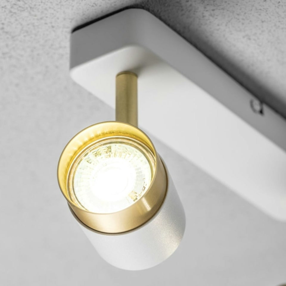 image 1 of CGC ORIO White and Brushed Gold Double Two Head GU10 Adjustable Ceiling Spot Light Bar White
