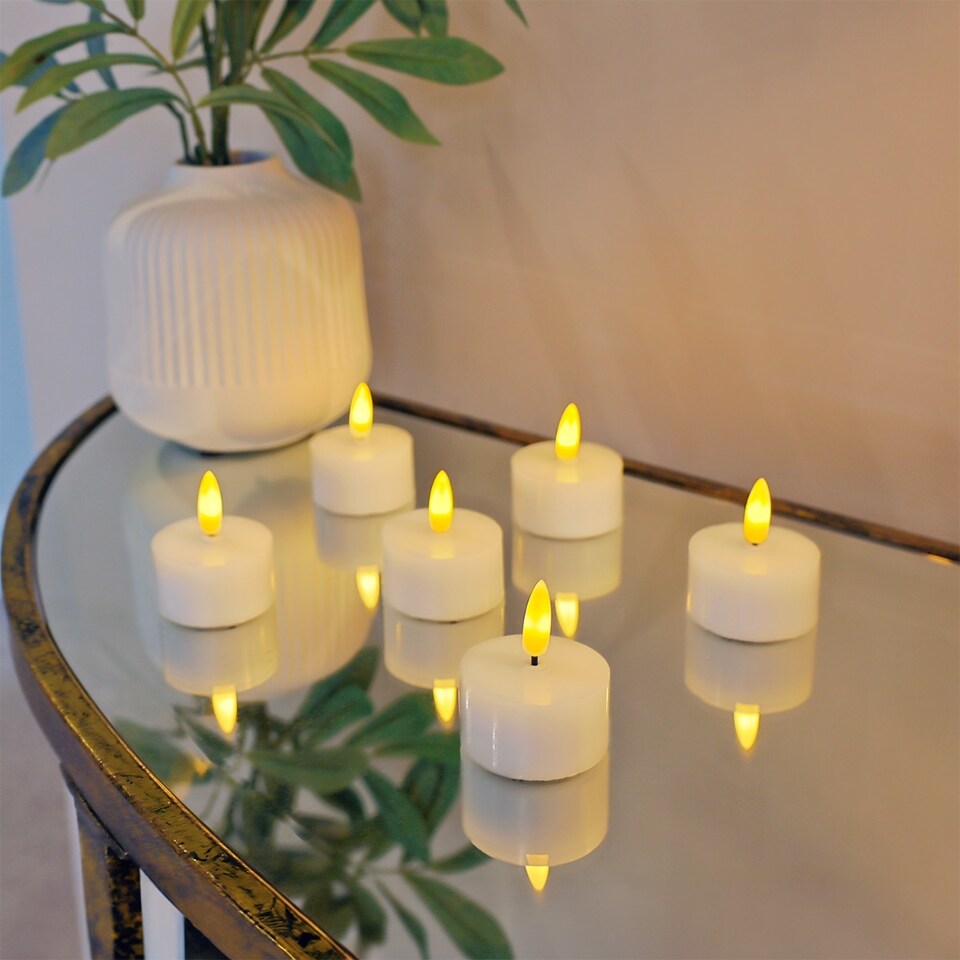 image 1 of Auraglow Set of Flickering Flame LED Tea Lights | White
