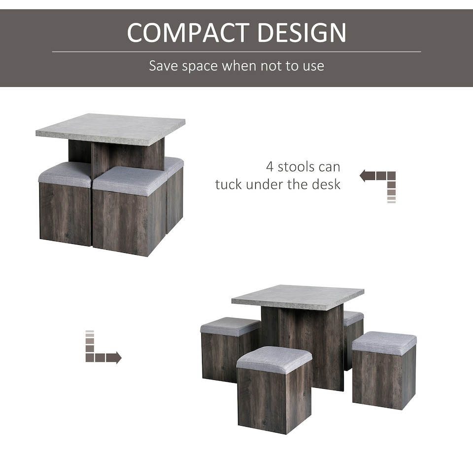 image 1 of HOMCOM Dining Table w/ 4 Ottomans Seats Kitchen Home Furniture Set Modern Style