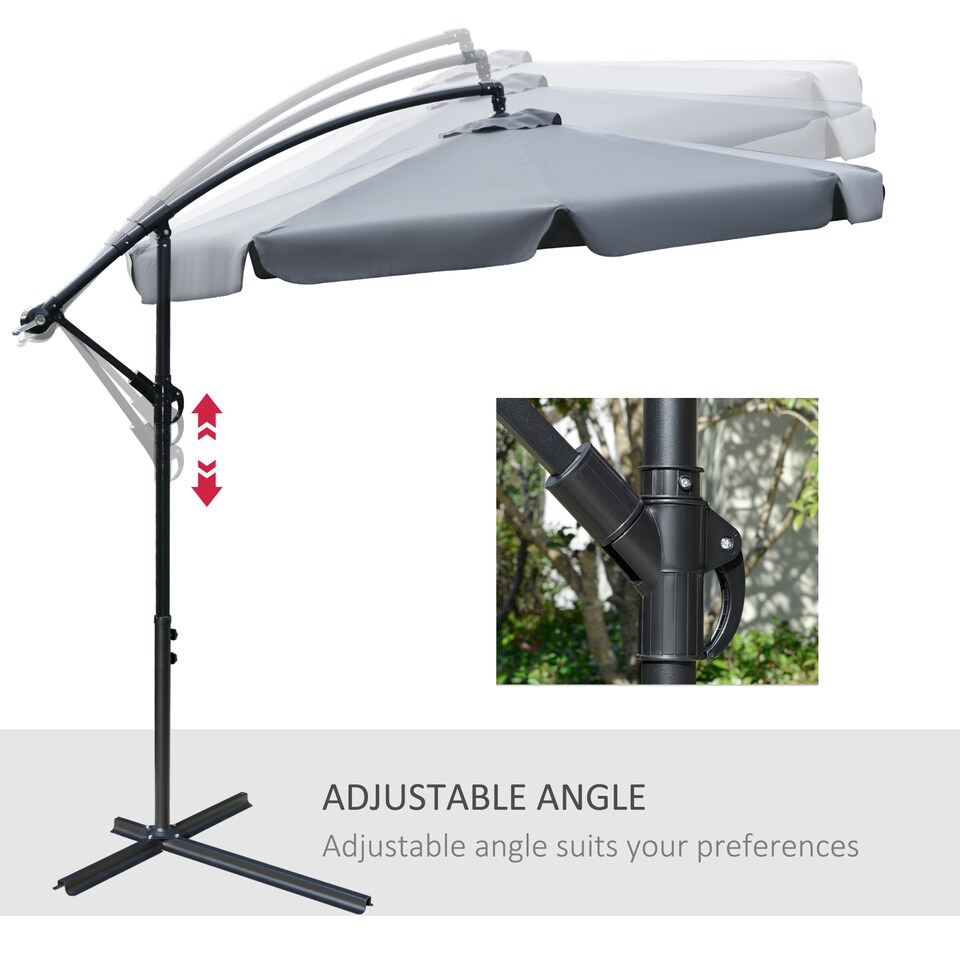 image 1 of Outsunny 2.7m Garden Banana Parasol Cantilever Umbrella with Crank Handle and Cross Base for Outdoor, Hanging Sun Shade, Dark Grey