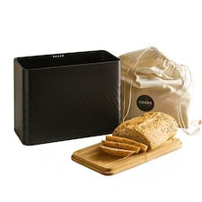 Cooks Professional Diamond Pattern Bread Bin with Linen Bag & Bamboo Cutting Board Lid | Black | Black | 1