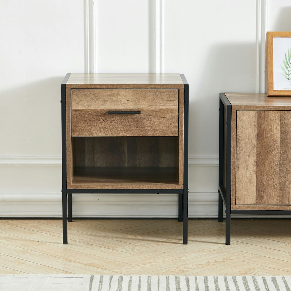 image 1 of Living and Home One-Drawer Wooden Nightstand Table