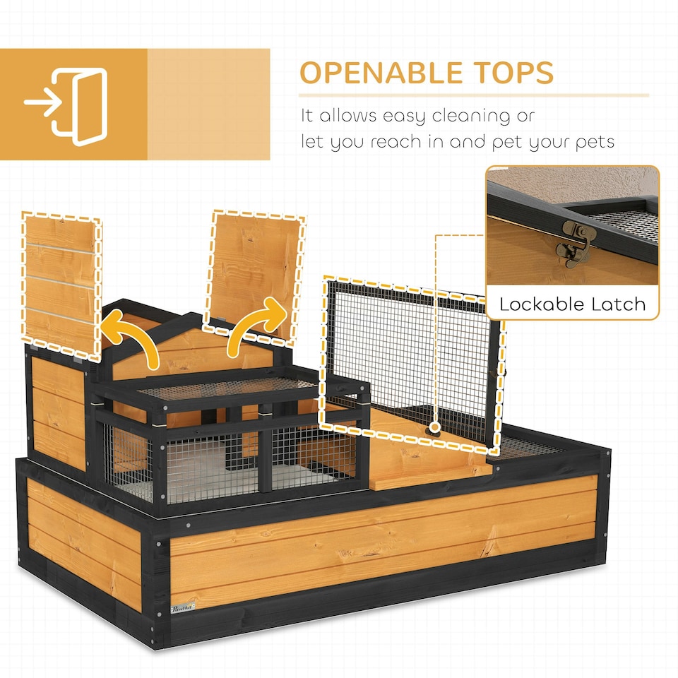 image 1 of PawHut Wooden Tortoise House Indoor Outdoor w/ Balcony, Tray, Openable Roof