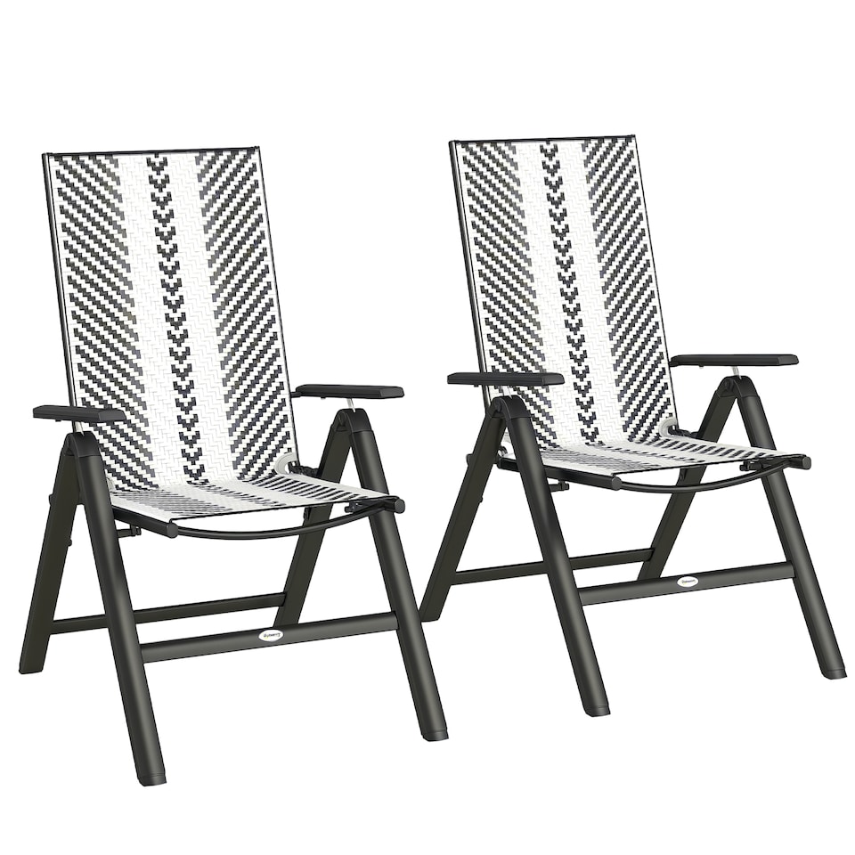 image 1 of Outsunny Folding Rattan Garden Chairs Set of 2, 5-Position Reclining Garden Dining Chairs, High Back PE Wicker Outdoor Recliners with Armrest and Steel Frame for Patio, Terrace, Balcony, Grey | Grey | Grey