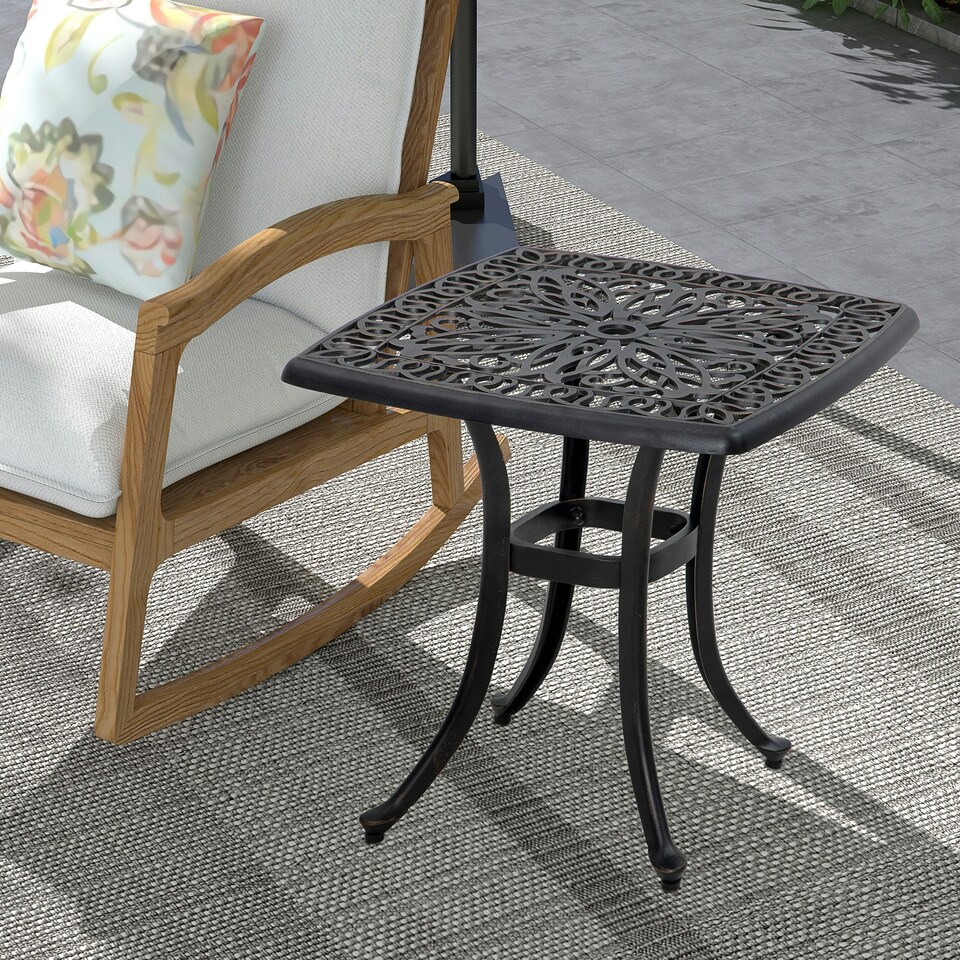 image 1 of Outsunny Cast Aluminium Bistro Table with Umbrella Hole, Bronze Tone