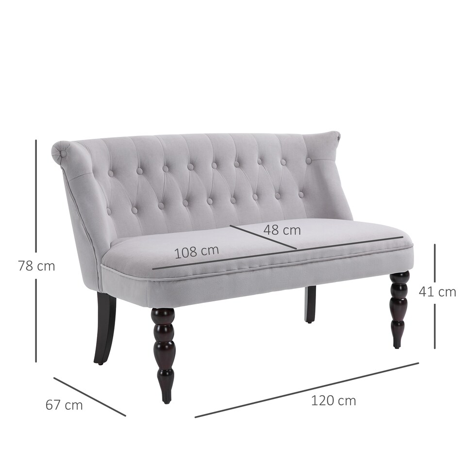 image 1 of HOMCOM Velvet 2 Seater Sofa, Button Tufted Wingback Loveseat with Rubber Wood Legs for Living Room, Bedroom, Grey