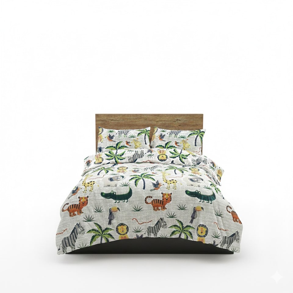 image 1 of Kids Jungle Animal Theme Duvet Cover Set Cute Colorful And Soft Bedding | White | Single