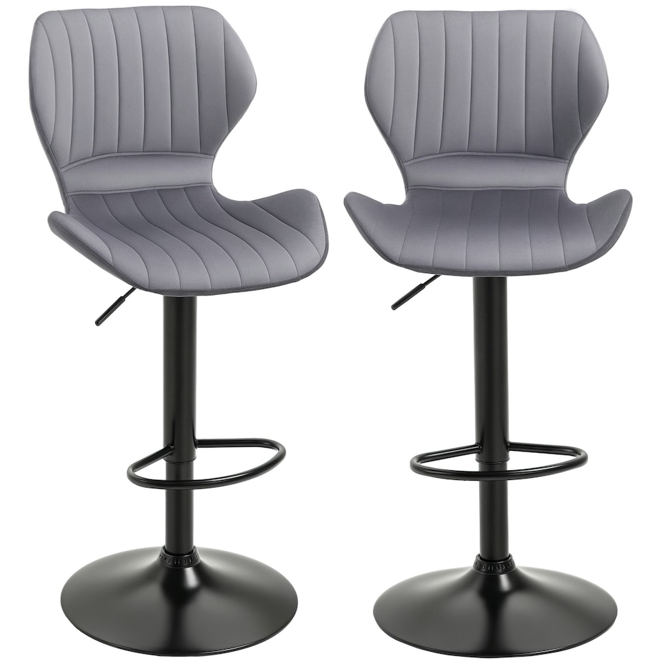 image 1 of HOMCOM Bar Stool Set of 2 Fabric Adjustable Height Swivel Counter Chairs
