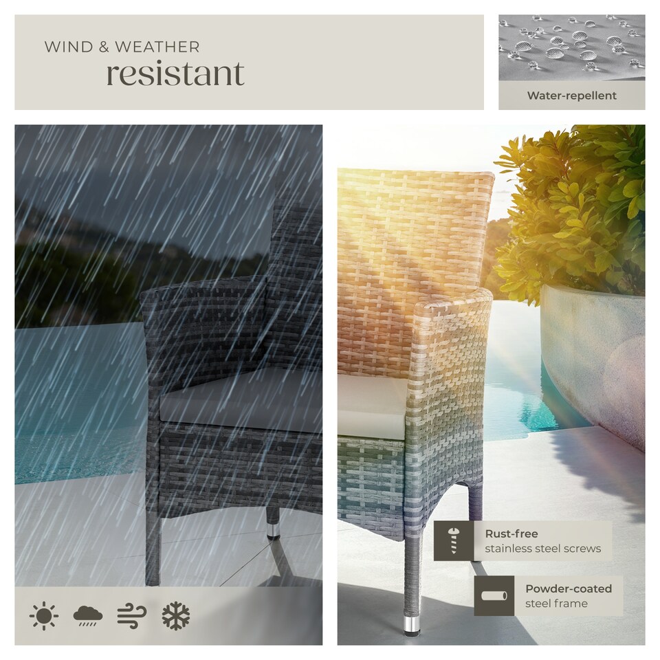 image 1 of Garden Chair Nantes Set of 2 - weather and UV-resistant, 2 sets of cushion covers | Grey | grey/light grey | 2