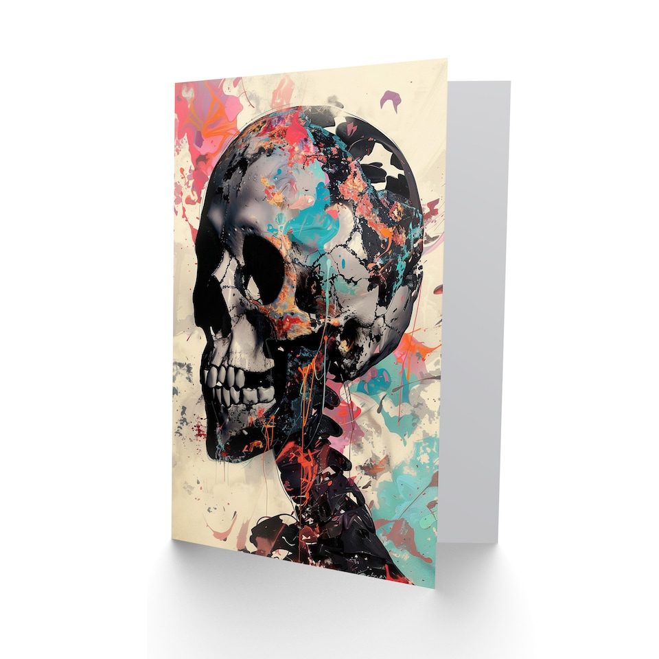 image 1 of Ai Kills Art Skeleton Paint Splatter Conceptual Birthday Card