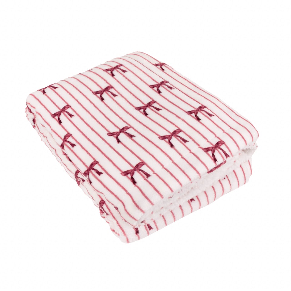image 1 of Furn Noortje Bows Sherpa Fleece Throw | Pink | Silk Pink | 1