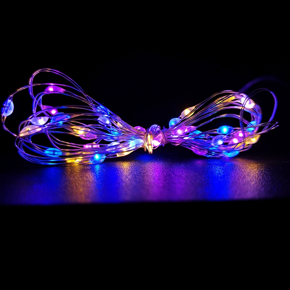 image 1 of 50 LED 2.5m Premier MicroBrights Indoor Outdoor Christmas Multi Function Battery Operated Lights with Timer on Pin Wire in Rainbow