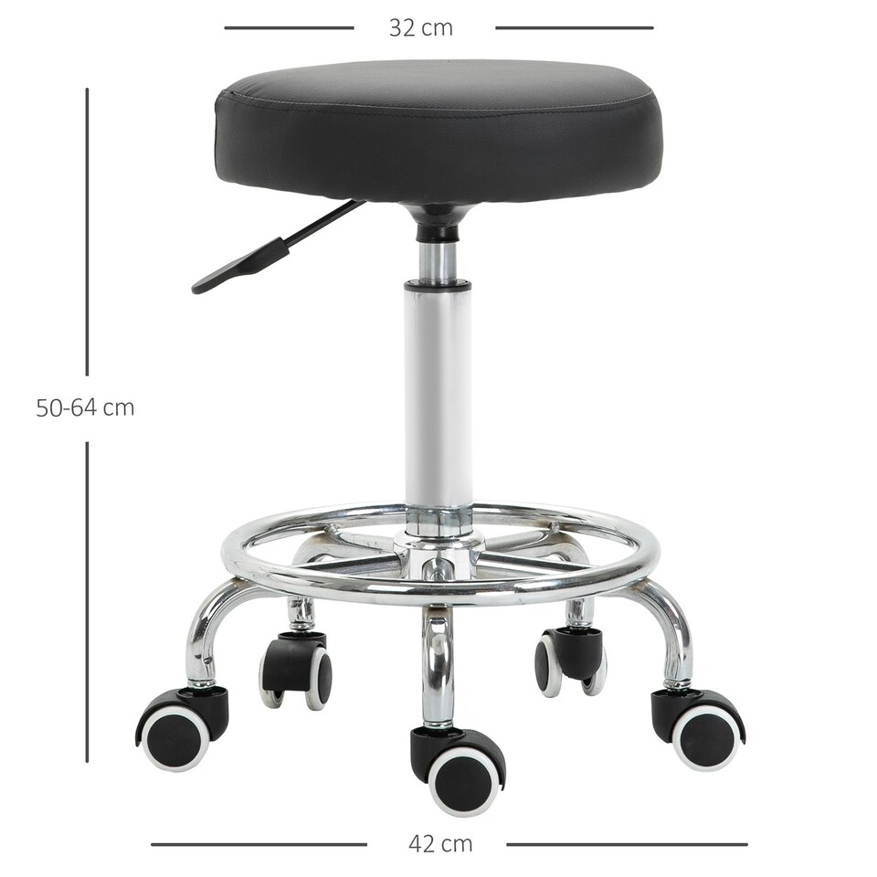 image 1 of Vinsetto Round PU leather Salon Beautician Stool Adjustable Height w/ Footrest