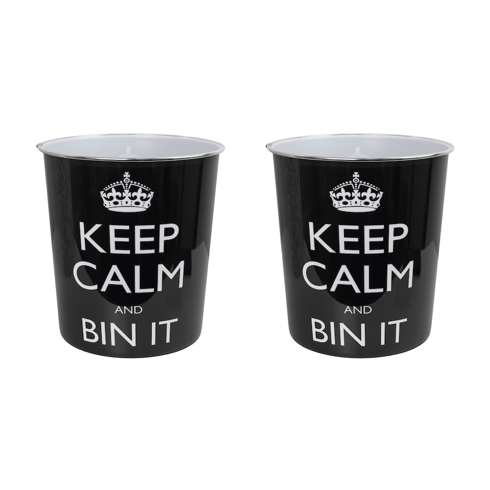 image 1 of JVL Onyx Round Waste Bin 7L Set of 2 Decorative Bathroom Bedroom Office Bin It