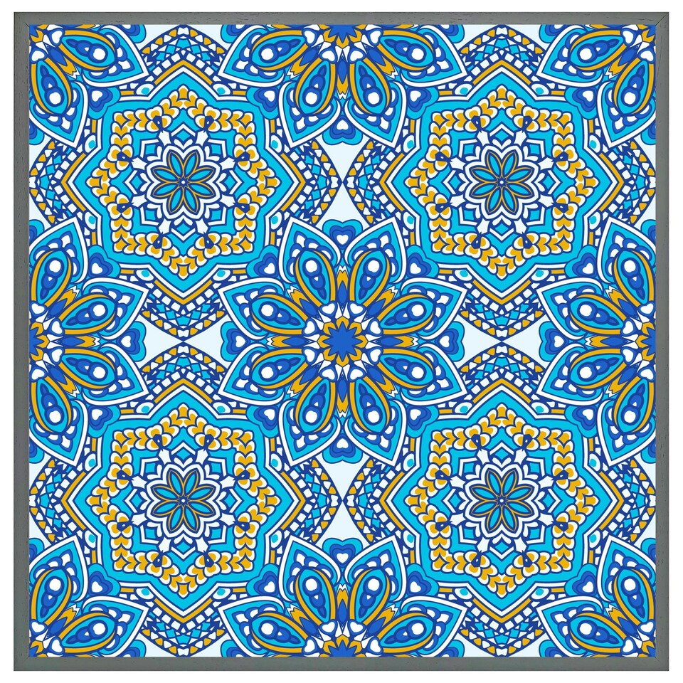 image 1 of Floral and geometric embellished tiles (Picutre Frame) White | M