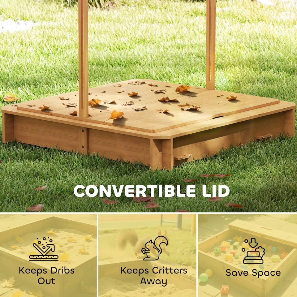 image 1 of Outsunny Kids Square Wooden Sandpit, Children Sandbox Outdoor Playset | Yellow | Natural, Blue