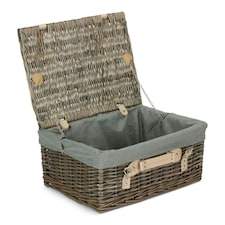 41cm Antique Wash Wicker Picnic Basket with Lining Grey | Grey | One Size