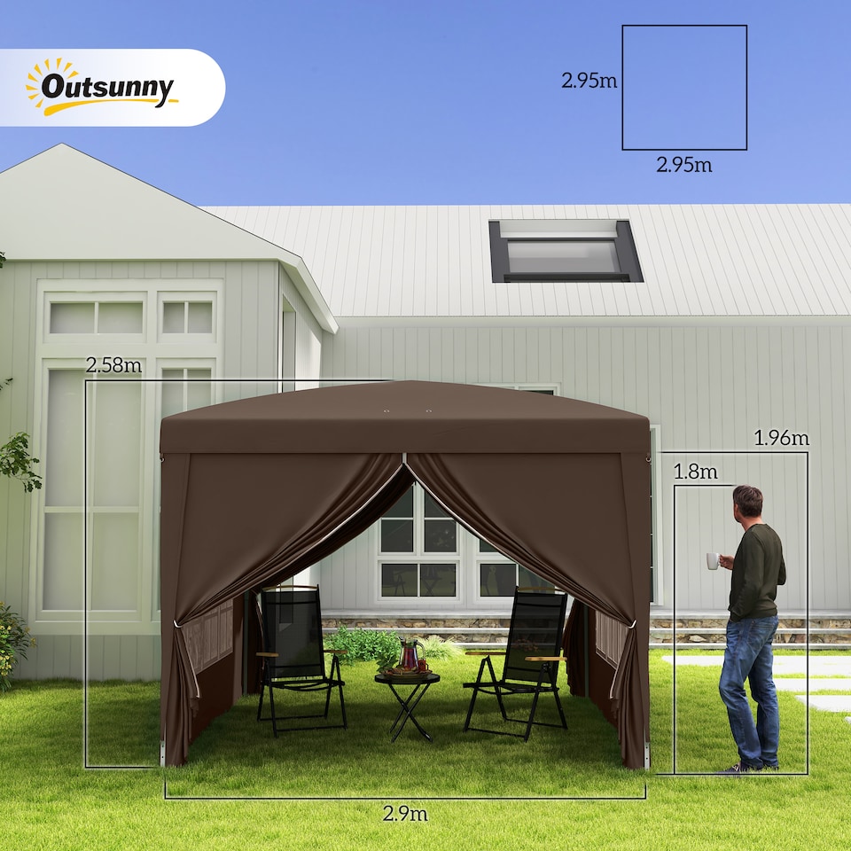 image 1 of Outsunny 3 x 3 m Garden Pop Up Gazebo, Wedding Party Tent Marquee, Water Resistant Awning Canopy with Sidewalls, Windows, Carry Bag, Coffee