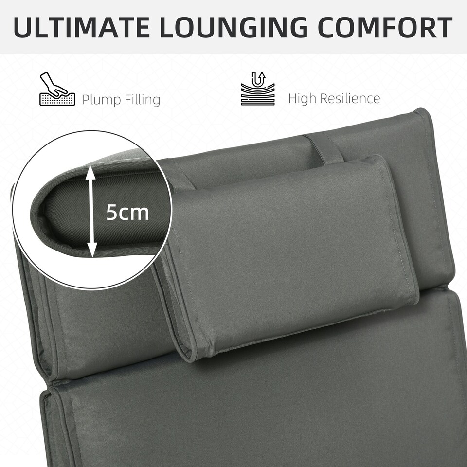 image 1 of Outsunny Garden Sun Lounger Chair Cushion Reclining Relaxer Indoor Outdoor Grey | Grey