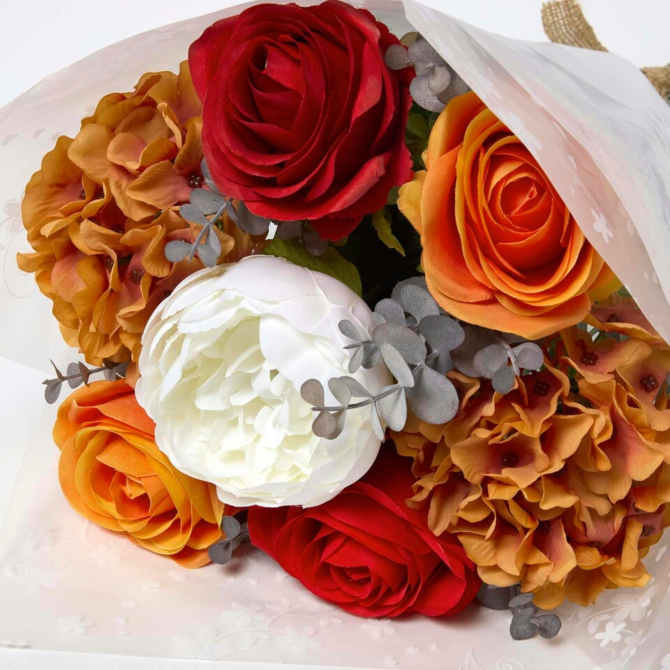 image 1 of Homescapes Artificial Orange Roses and Peonies Bouquet, 67 cm