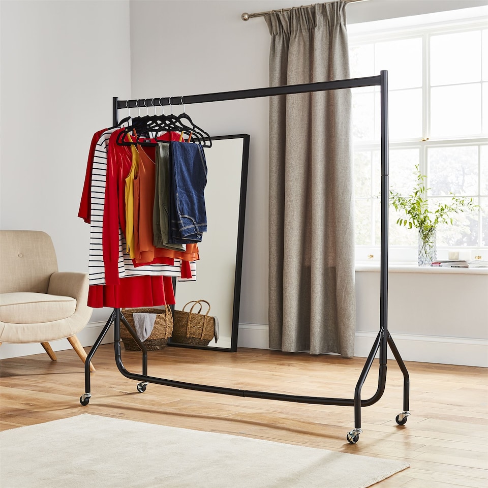 image 1 of House of Home Heavy Duty Clothes Rail 5ft Long x 5ft Tall Black Quality Metal Stand Rack | Black