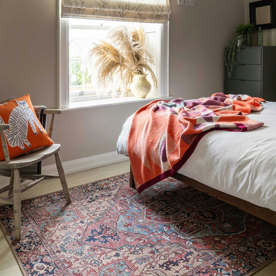 image 1 of KUKOON Red Distressed Persian Style Non Slip Washable Low Pile Rug 200cm x 290cm