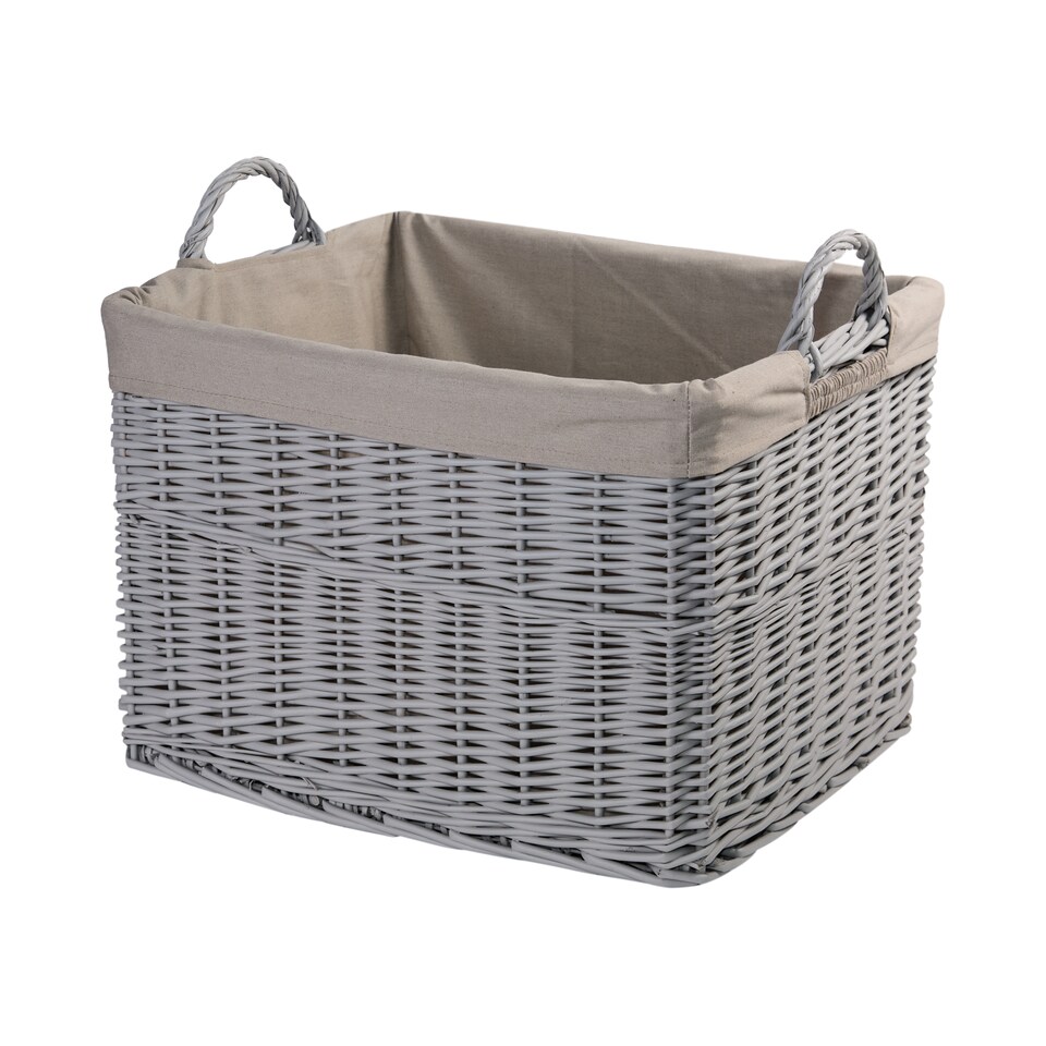 image 1 of Wickerfield Wicker Laundry Basket with Lining, Large Storage Basket with Handle, Home Storage for Washing, Toys, Nursery (Classic Grey, Rectangular, Medium)