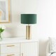 image 2 of ValueLights Lexy Forest Green Fabric Drum Shade with Antique Brass Dimmable Touch Table Lamp & LED Bulb