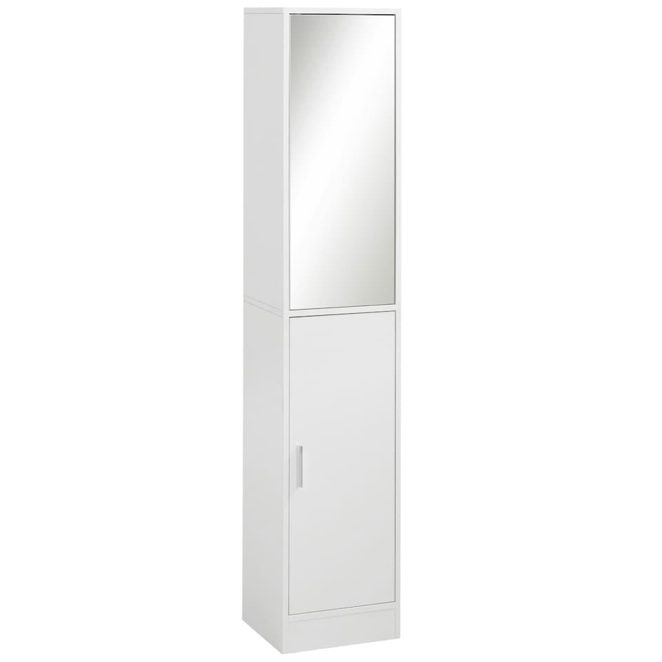 image 1 of kleankin Tall Mirrored Bathroom Cabinet with Adjustable Shelf White