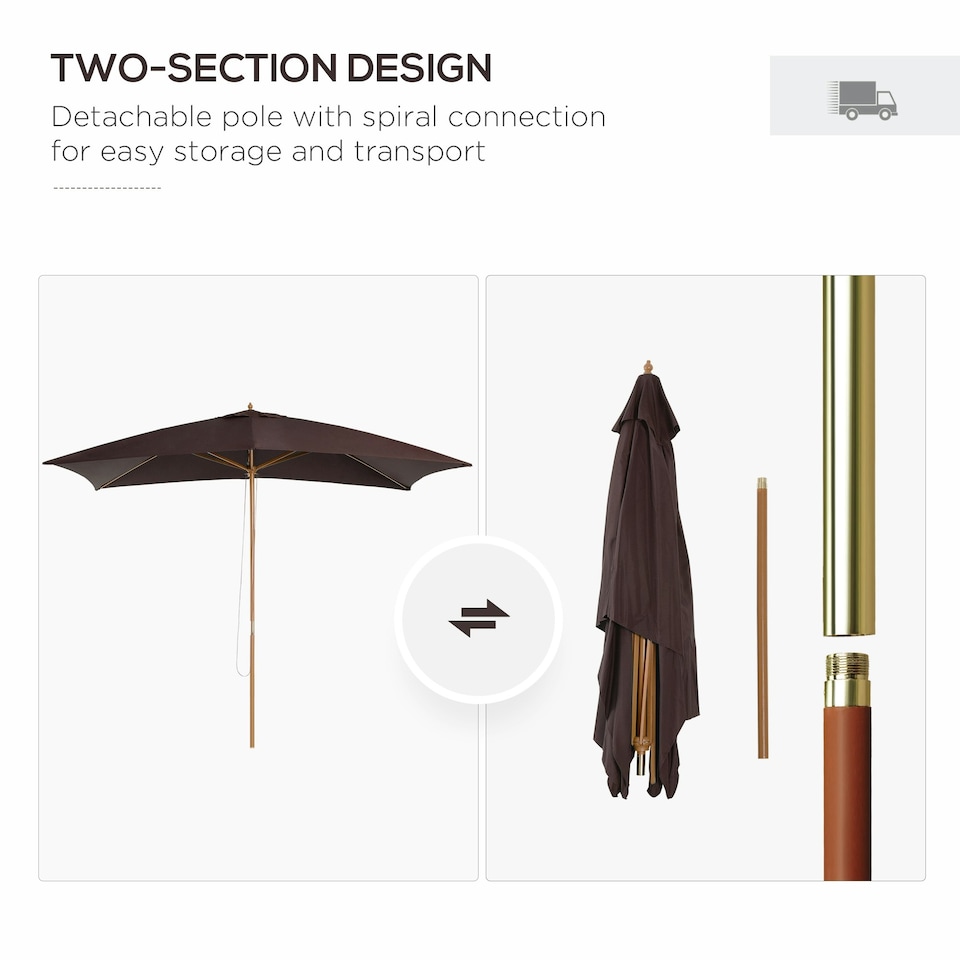image 1 of Outsunny Wooden Garden Parasol Sun Shade Patio Umbrella Canopy Dark Coffee