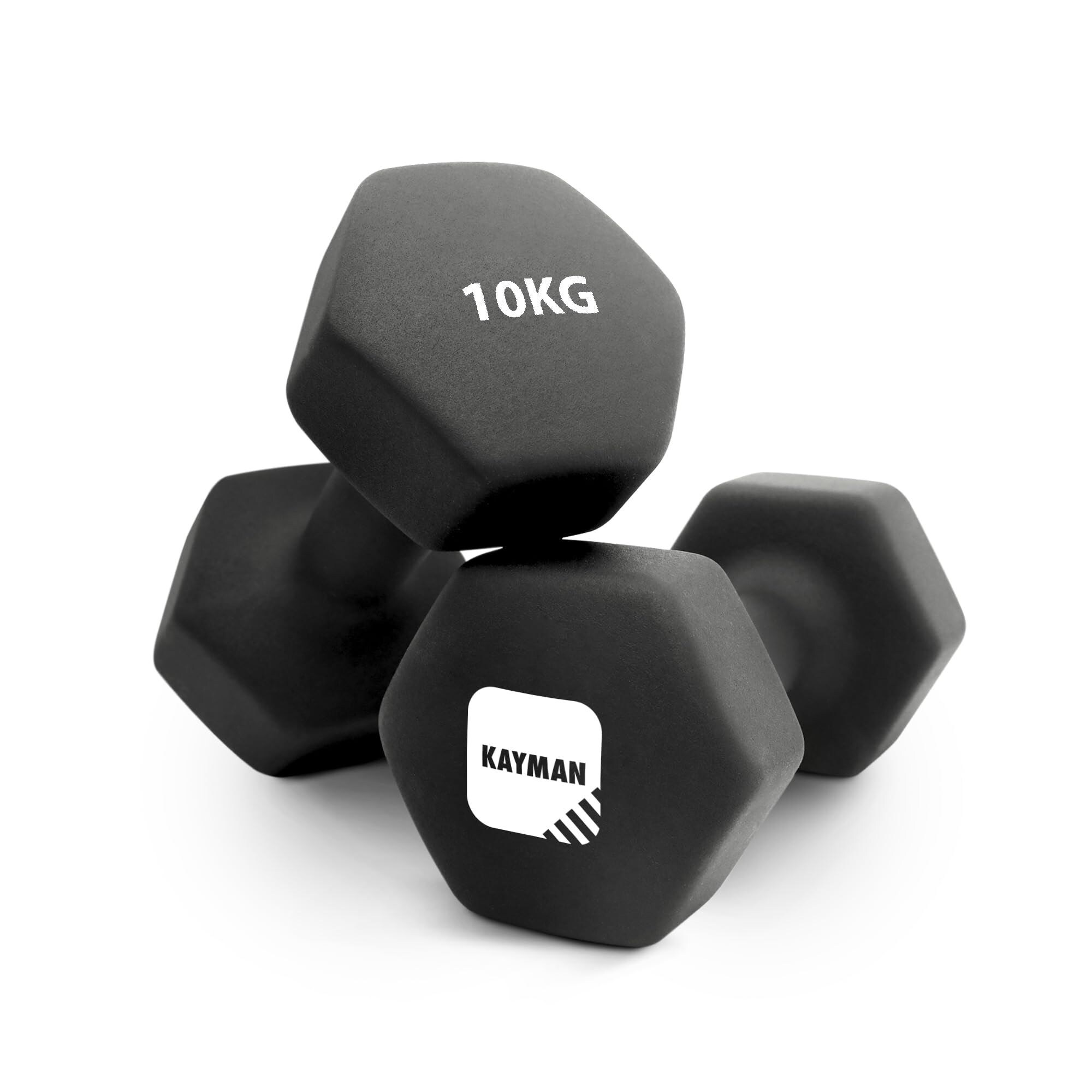 Kayman Neoprene Dumbbells Pair with Hex Ends and Anti Slip Grip