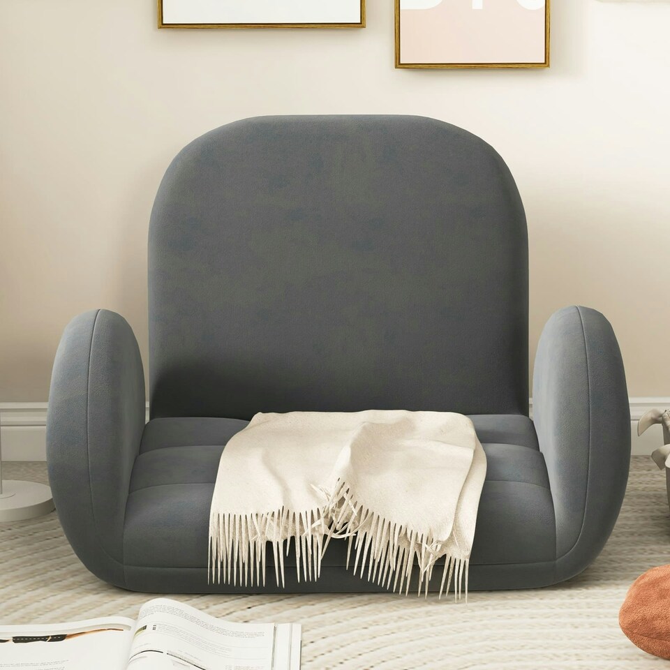 image 1 of COSTWAY Folding Floor Game Chair Adults Lazy Sofa Chair Grey