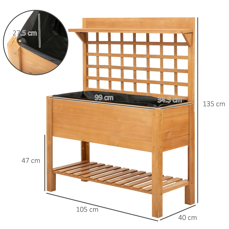 image 1 of Outsunny Wooden Planter Raised Elevated Garden Bed w/ 2 Shelves, 105x40x135cm