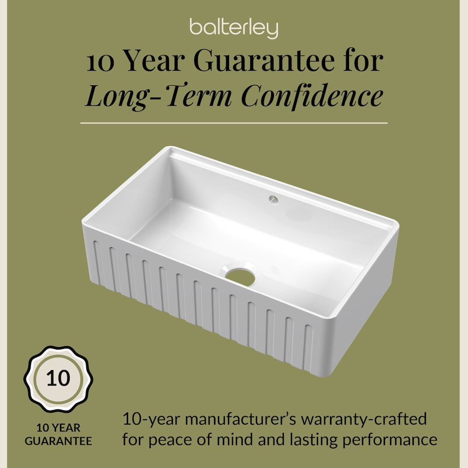 image 1 of Balterley Fireclay Single Bowl Fluted Front Kitchen Sink with Ledge and Overflow - Balterley | White | White | 220.0000 x 795.0000 x 460.0000mm | 1
