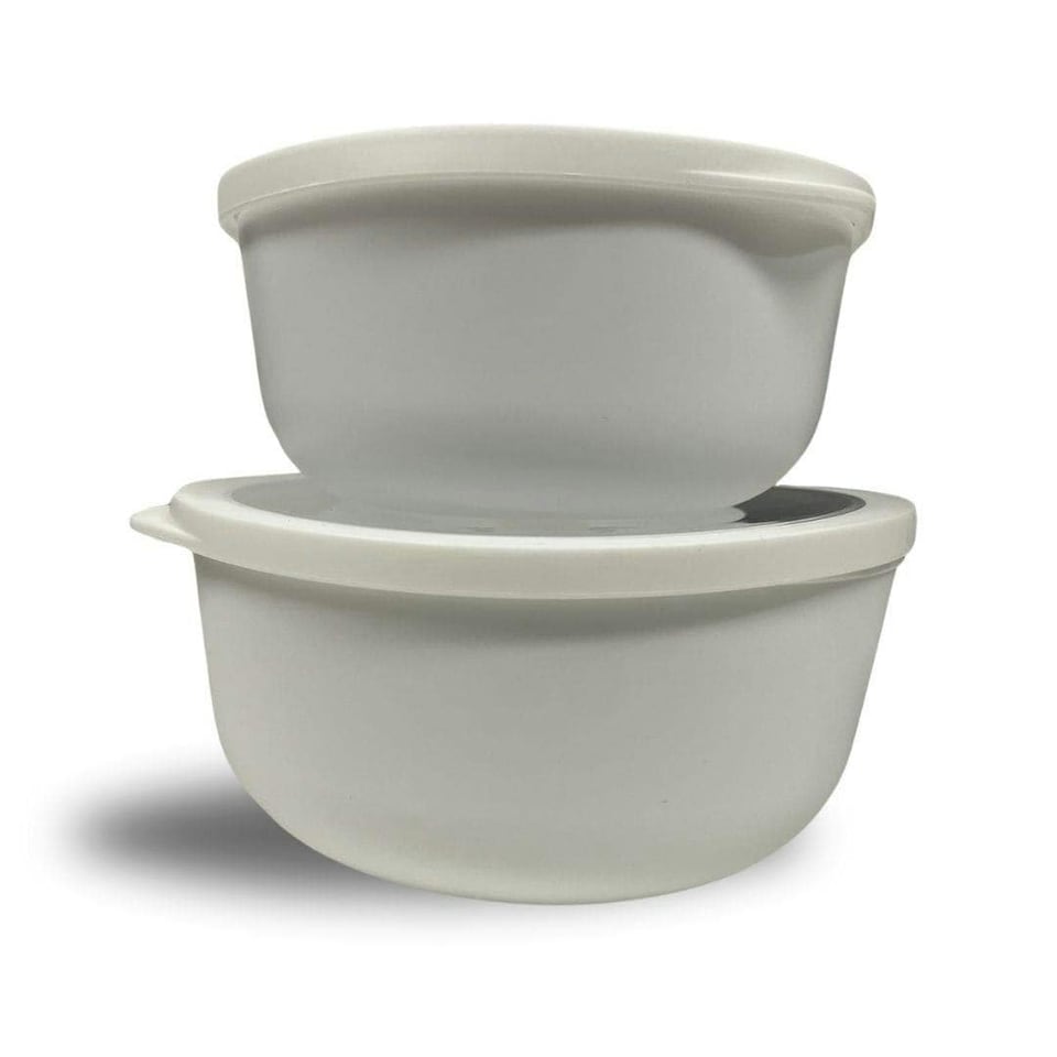 image 1 of Plastic Polypropylene Round Microwave Food Bowl with Clear Lid Set of Two
