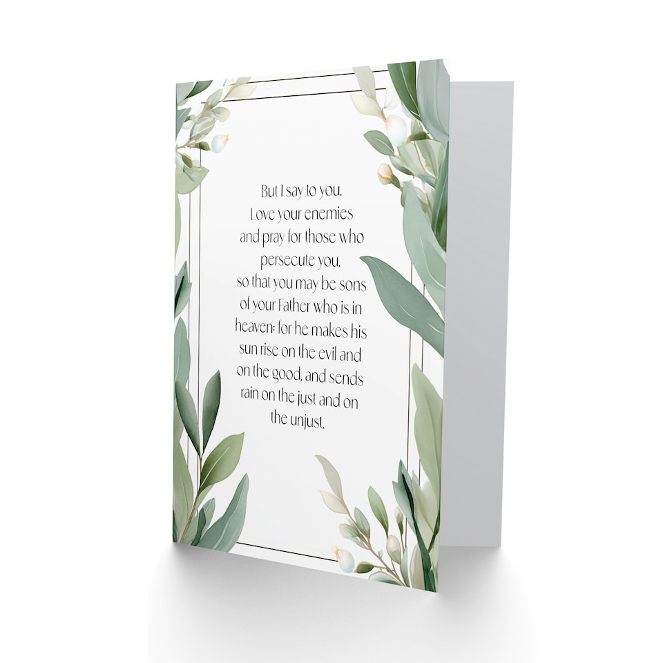 image 1 of Love Your Enemies Sermon on the Mount Green Floral Christian Birthday Card