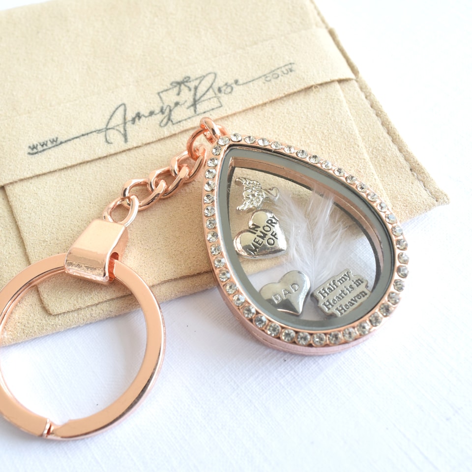 Dad Memory Locket Keyring. Floating Charm Remembrance Keychain ...