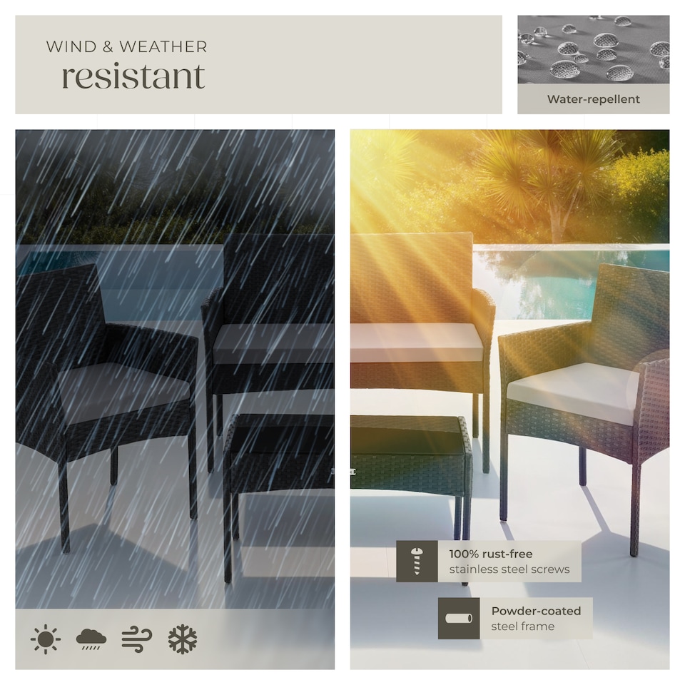 image 1 of Rattan Garden Furniture Palese - for 4 people, weather resistant | Black | black | 57 x 104 x 79 cm | 1