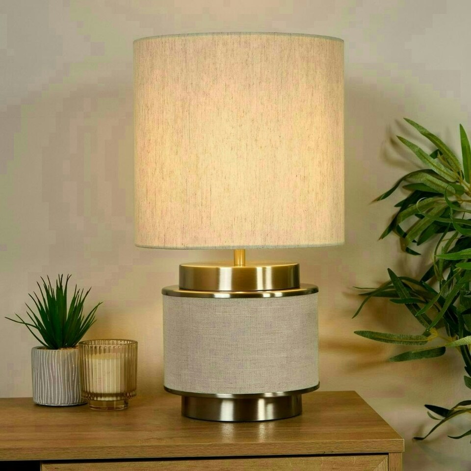 image 1 of Marriot Natural Hessian and Satin Nickel Table Lamp Cream