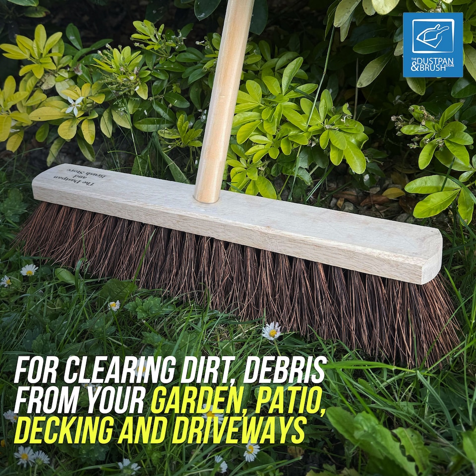 image 1 of Heavy Duty 18" Outdoor Broom Stiff Yard Brush and Handle