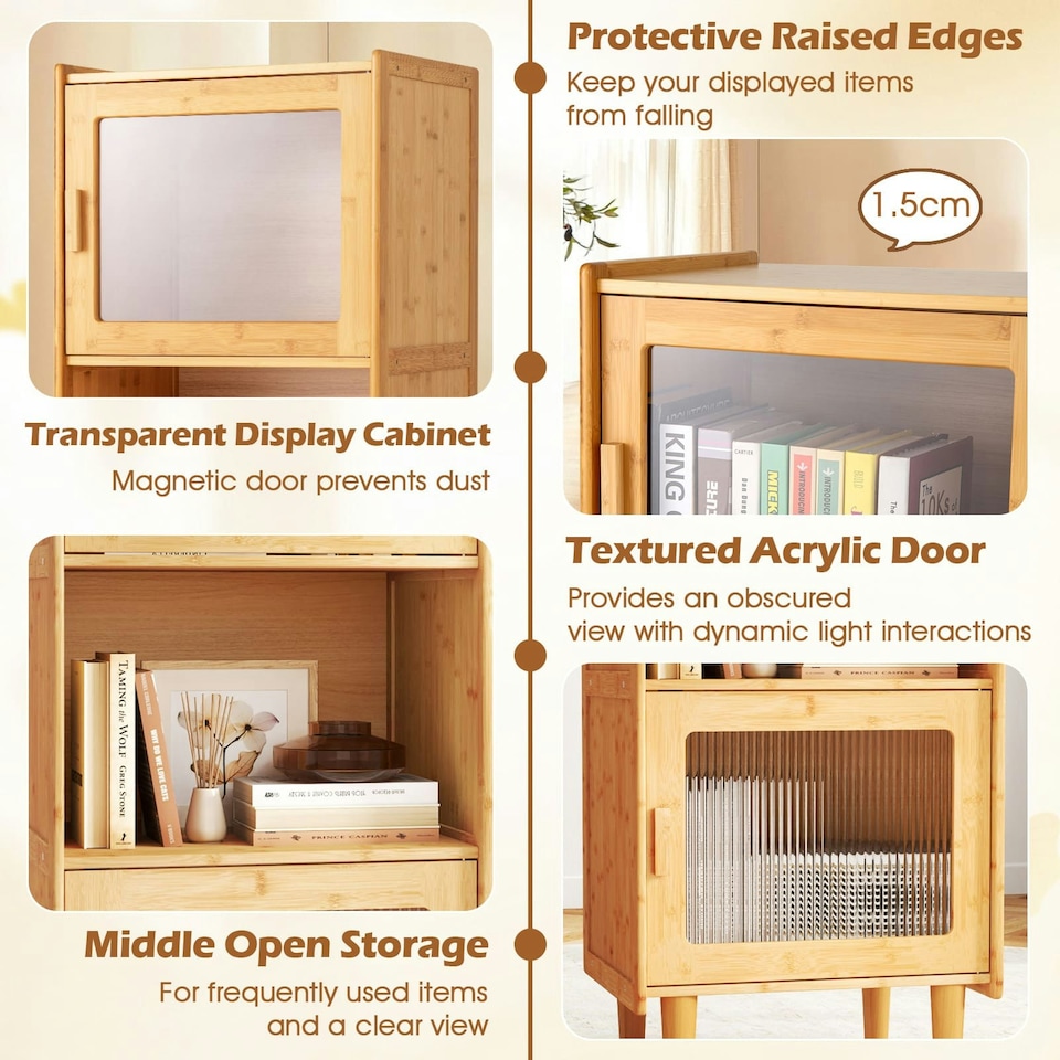 image 1 of COSTWAY Kitchen Sideboard 3-Cube Bamboo Storage Cabinet N/A