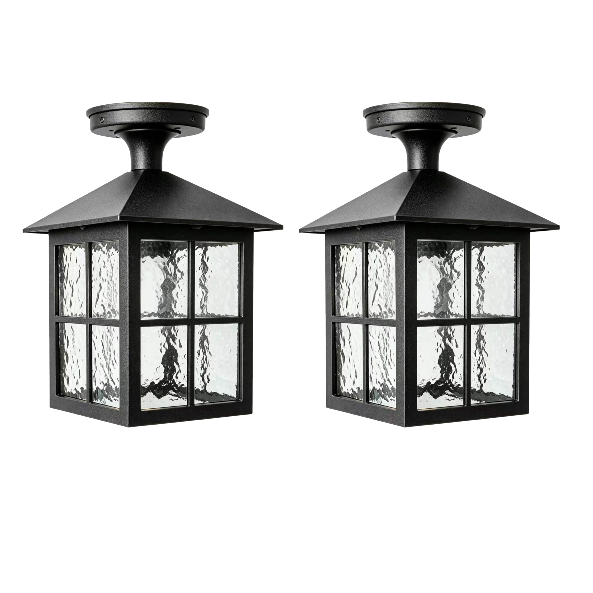 First Choice Lighting Set of 2 Somerset Black Outdoor Flush Ceiling Lights