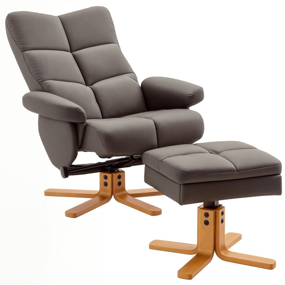 image 1 of HOMCOM Recliner Chair and Footstool PU Leather Wooden Base Brown