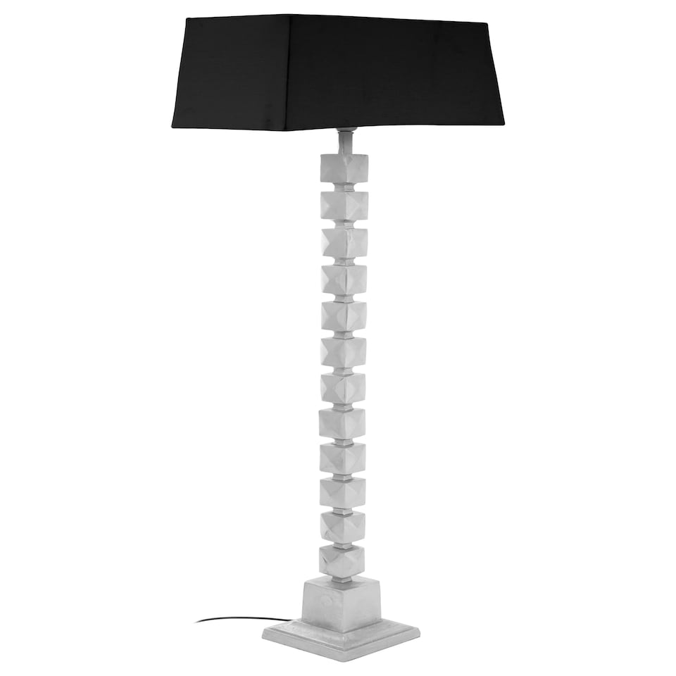 image 1 of Interiors by Premier Large Faceted Floor Lamp, Nickel Finish Textured Cubic Base, Contemporary Floor Light With White Fabric Black